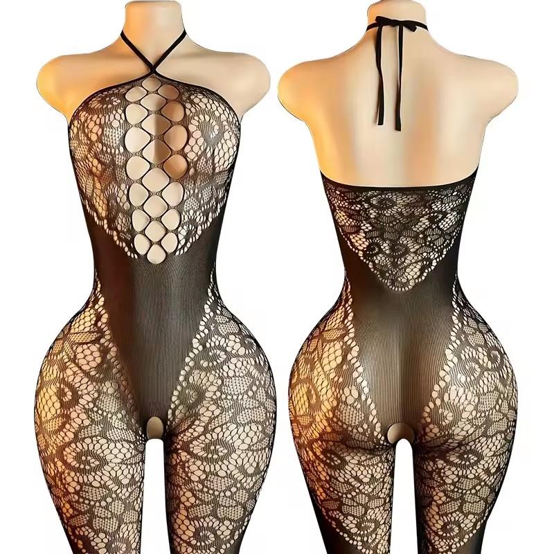 Body Calze a Rete Sexy per Adulti Catsuit da Donna Trasparenti con Cavallo Aperto Body Abbigliamento Rete Trasparente Lingerie Hot Erotica