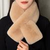 Winter Warm Plush Cross Scarf Thickened Soft Neckerchief Wrap Solid Color Faux Rabbit Fur Scarf Autumn Winter