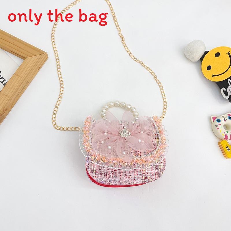 Childrens Canvas Bag With Artificial Pearl Handle And Butterfly Cartoon Pattern For Daily Use