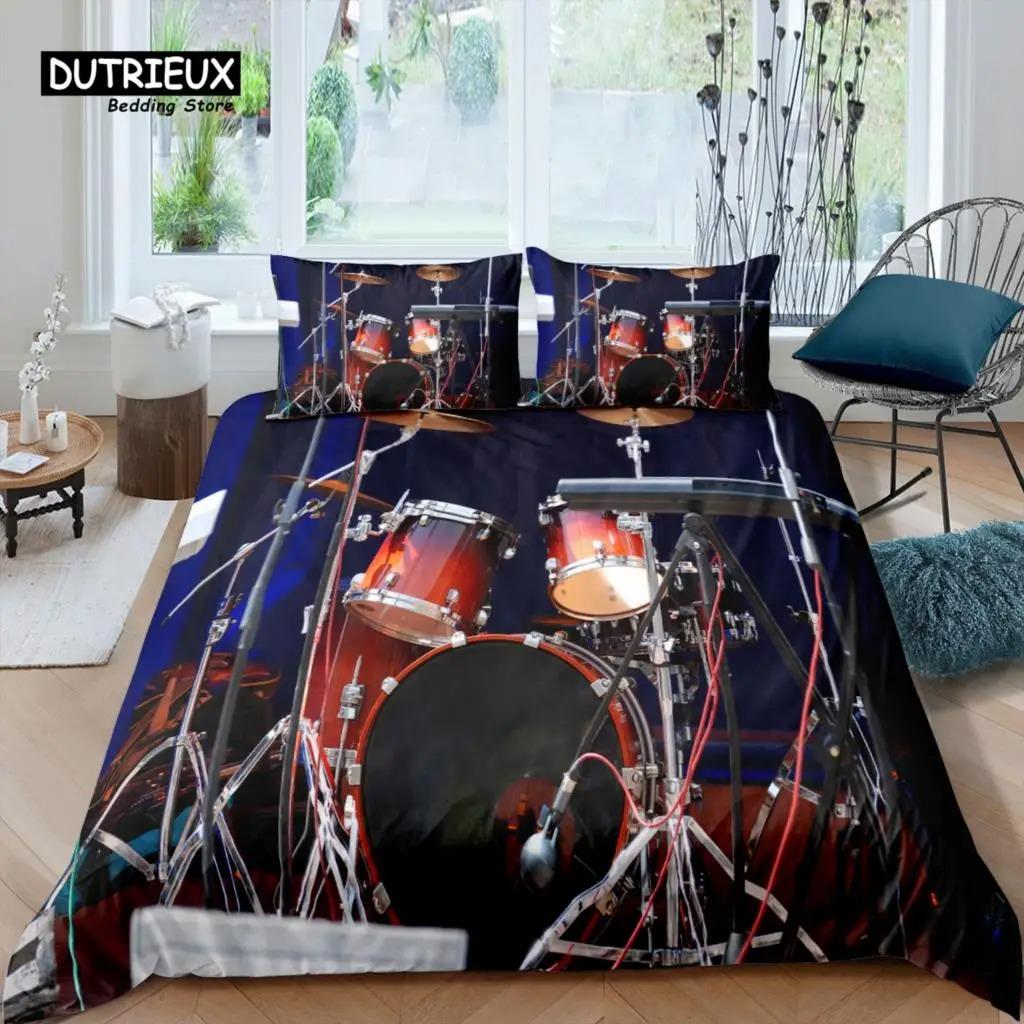 Home Living Luxury 3D Drum Kit Bedding Set Musical Duvet Cover Pillowcase Queen and King EUUSAUUK Size Comforter Bedding