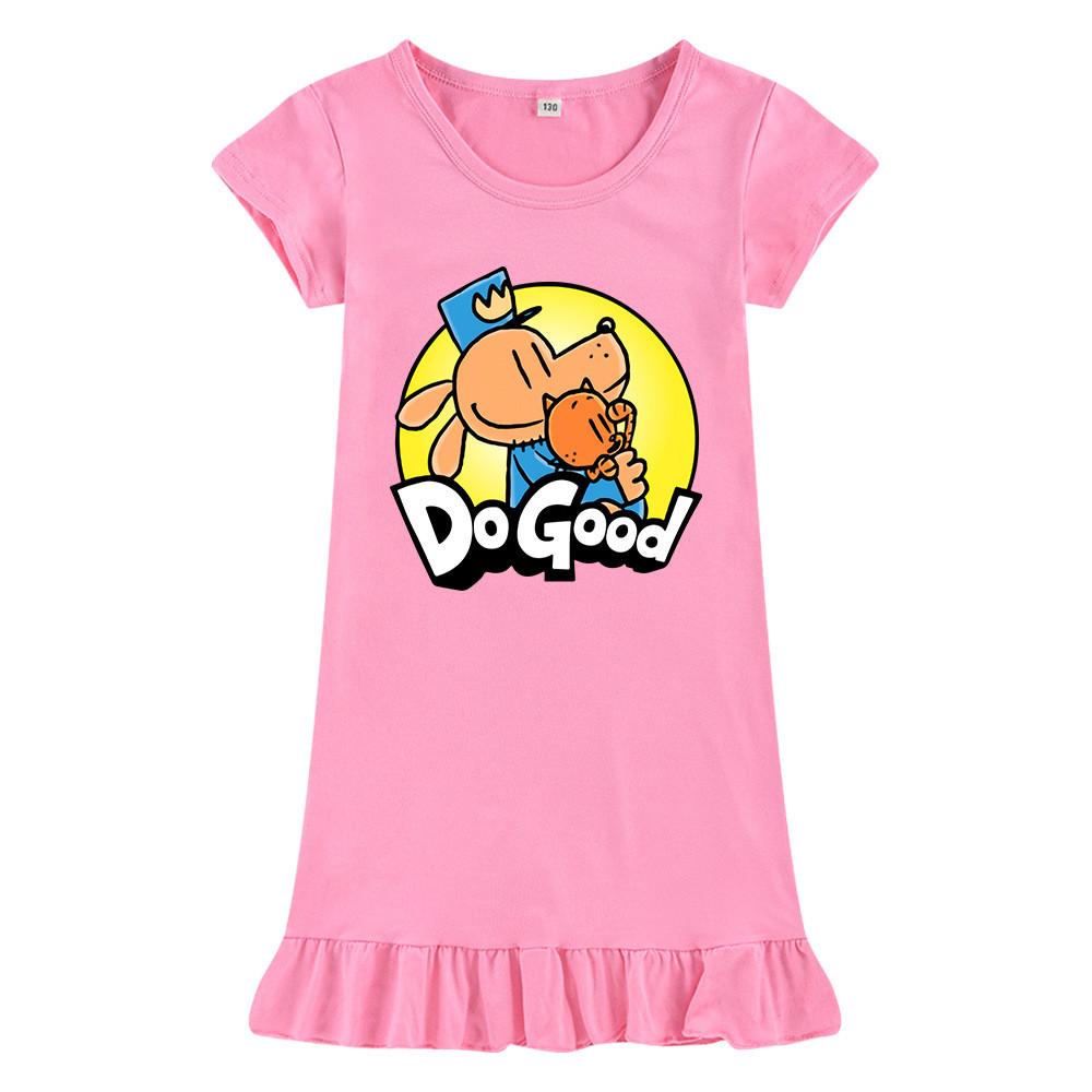 

Cute Cartoon Dog Man Summer Dress For Girls 100cm To 150cm Soft Cotton Fabric Child 100cm розовый