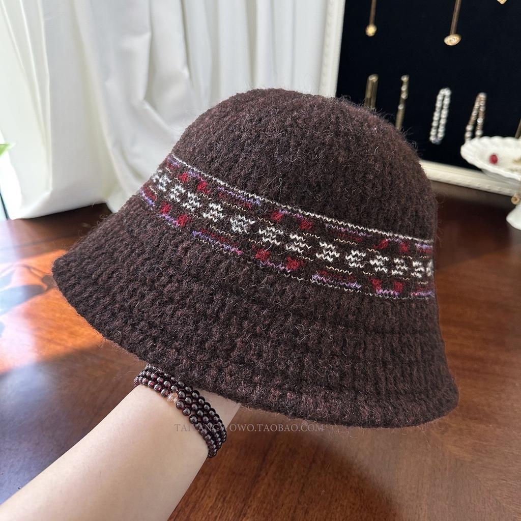 Knitted Fisherman Hat for Women In Autumn and Winter Versatile Face Showing Small Wool Hat Ear Protection Cold Warm Water Bucket Hat Beige