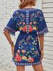 Bohemian Retro Ethnic Tassel Embroidered Waist-Cinching Short Holiday Dress with Short Sleeves