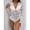 Women's Elegant Solid Color Long Sleeve Lace Sexy Bodysuit,  Popular European & American Style Jumpsuit for Spring Autumn
