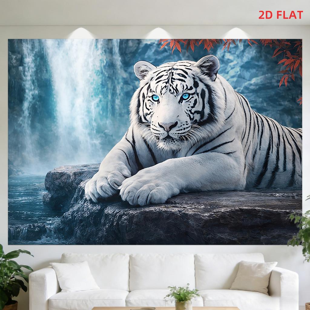 Majestic White Tiger Tapestry Wall Art Waterfall Jungle Wildlife Decor Large Print 180cm 71x91in Living Room Home Decoration