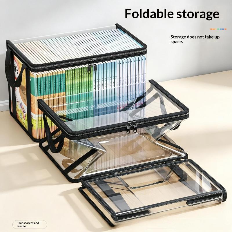 2/3Pcs Transparent Book Storage Bag With Handle Dustproof Waterproof Organizer Stackable Storage Box For Books Clothes Organizer