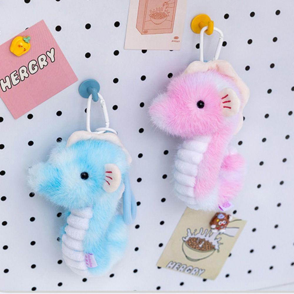 Starfish Ocean Animal Plush Keychain Kawaii Fluffy Whale Keyring Seahorse Pendant Children