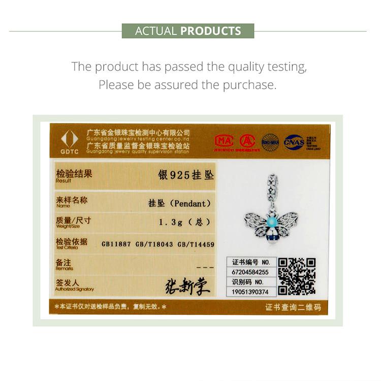 Pandantiv cu insecte autentice BAMOER, din argint 925, fluture, albină, brățară potrivită cu design original de marcă