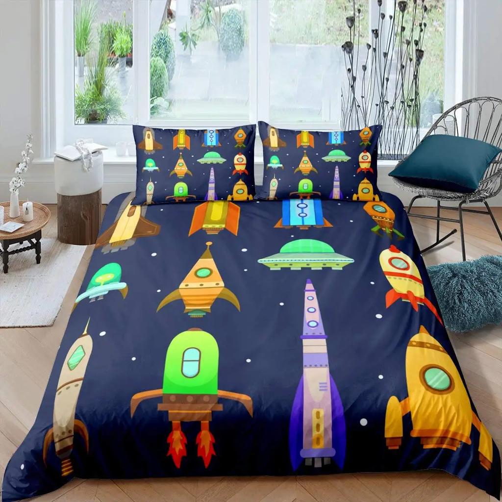 Aviation Duvet Cover SetAir Balloon Bedding Set Space Ship Comforter Cover Space Exploration Bedding Set Luxury Quilt Cover