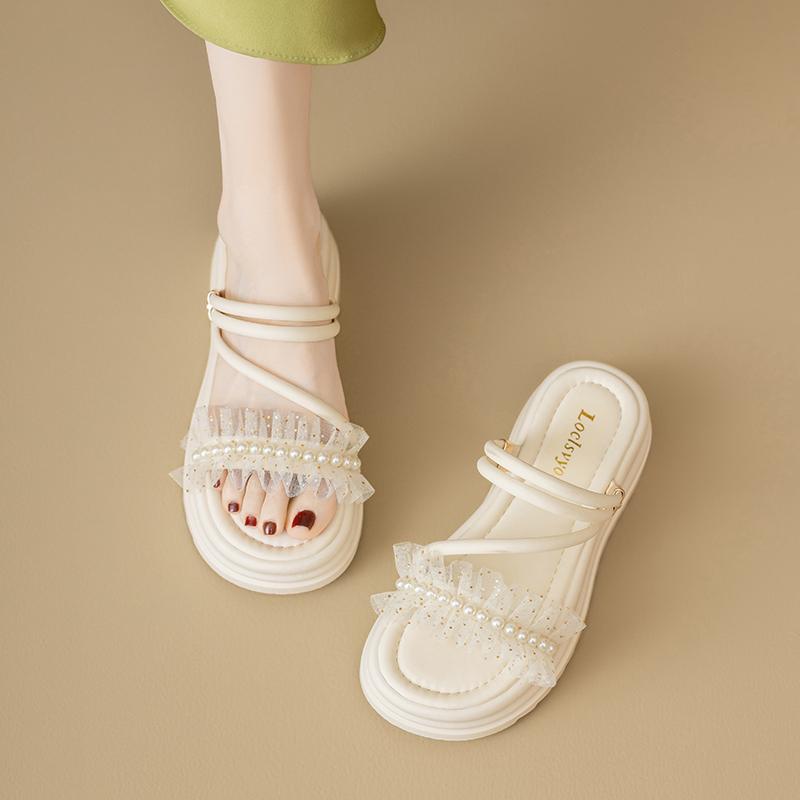 New Anti-Slip Women's Pearl Slippers Leisure Ins Trendy Women's Summer Sandal Thick Bottom Women's Shoes Sweet Style