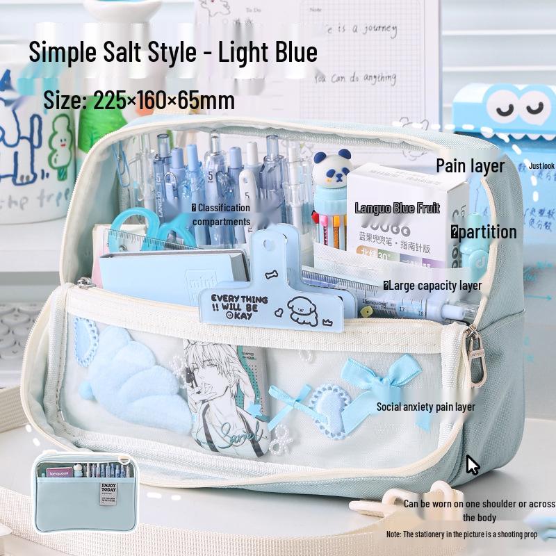 Large Capacity Blue Transparent Ita Pencil Case - Stylish and Functional for Students