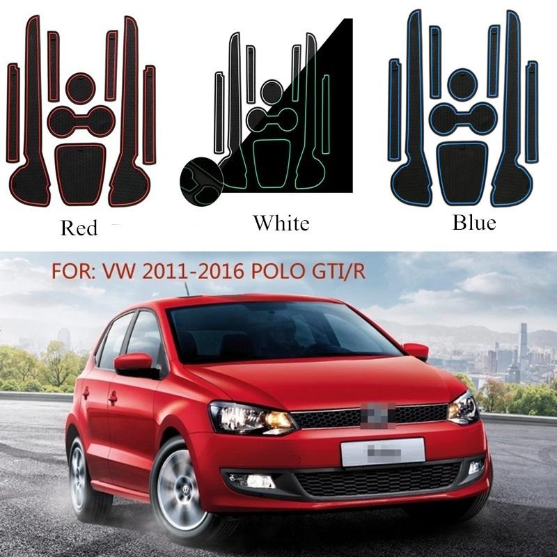 9Pcs Door Groove Mat for Volkswagen Polo Polo GTI 2011-2016 Dustproof Pad Water Coaster Anti-slip Mat Door Groove Mat Coaster