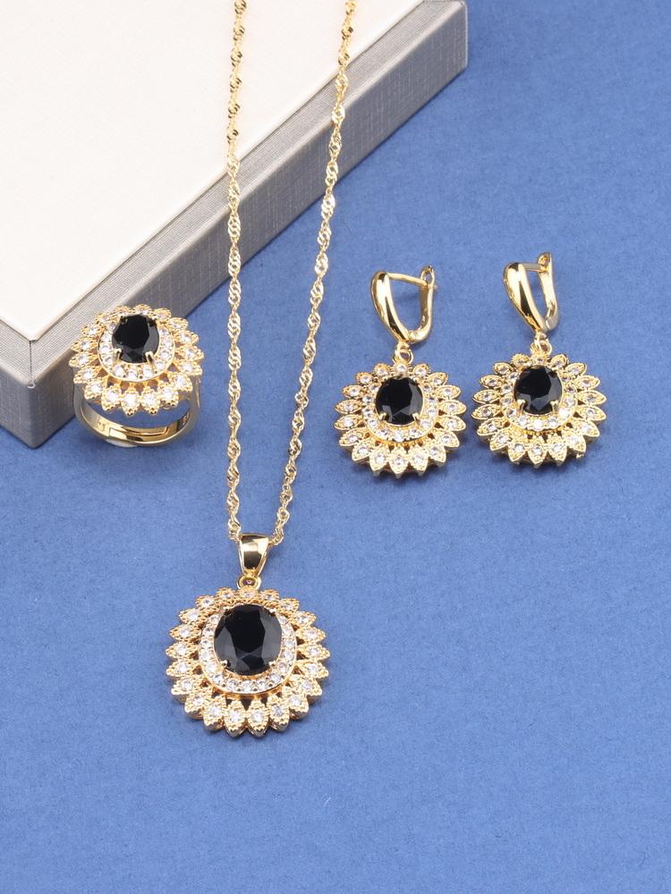 Neue Mode Kleid Schmuck&Accessoires Vergoldete Zirkon Brautsets Zirkonringe/Anhänger/Ring Halskette für Frauen Geschenk