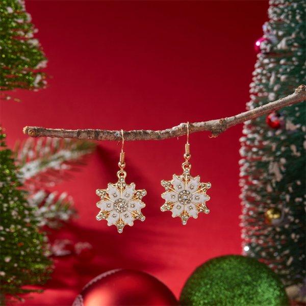 Elegant Zircon Snowflake Drop Earrings For Women Christmas Rhinestone Snowflake Pearl Earrings Gilrs Xmas New Year Party Jewelry