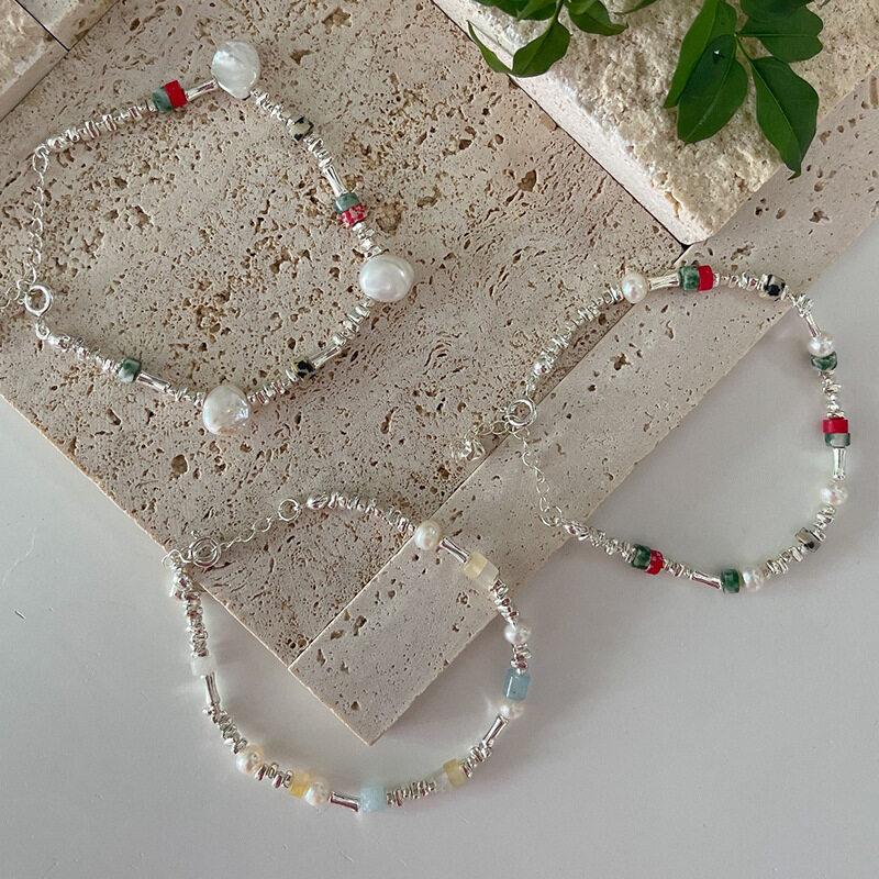 Broken Silver Faux Pearl Bracelet Fashion Charm Women INS Round Bead Bracelets Personality Girls Small Design Irregularly Cut Party Jewelry Gifts