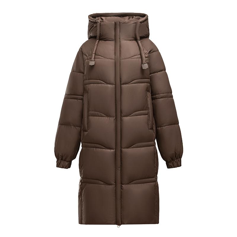 Commuter hooded, thick, warm women's long, knee-length, loose and slim down cotton jacket