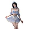 Sexy Maid Exposed Large Open Mini Halloween Fishnet Tights [YUEEI] Costume, Cosplay, Blue, Black, Checkered, Extreme, Hips, Bow, Back, Sleeveless,