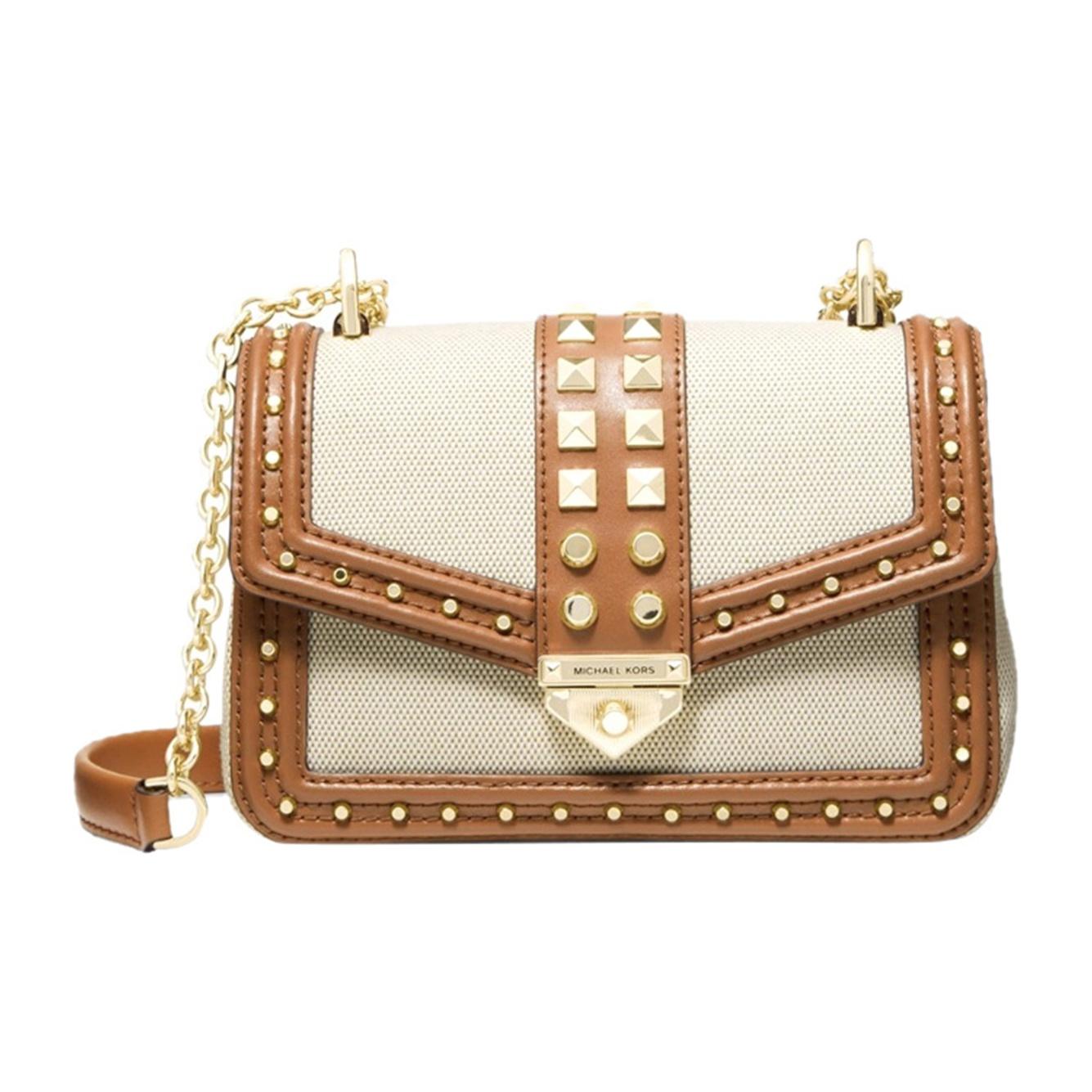 

Michael Kors MK Soho Vintage Studded Flap Color Block Chain Commuter Canvas And Leather Crossbody Shoulder Bag Women Bags 30T1G1SL5C-NATURAL Basic Set (Bag+Dust Bag)