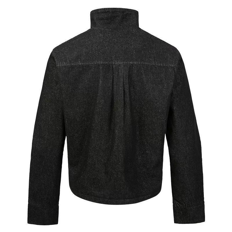 Mens Relaxed Fit Washed Cotton Jacket Casual Streetwear With Zipper Side Pockets