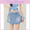 Casual Denim Mini Skirt With High Waist And Tie Details For Streetwear Style