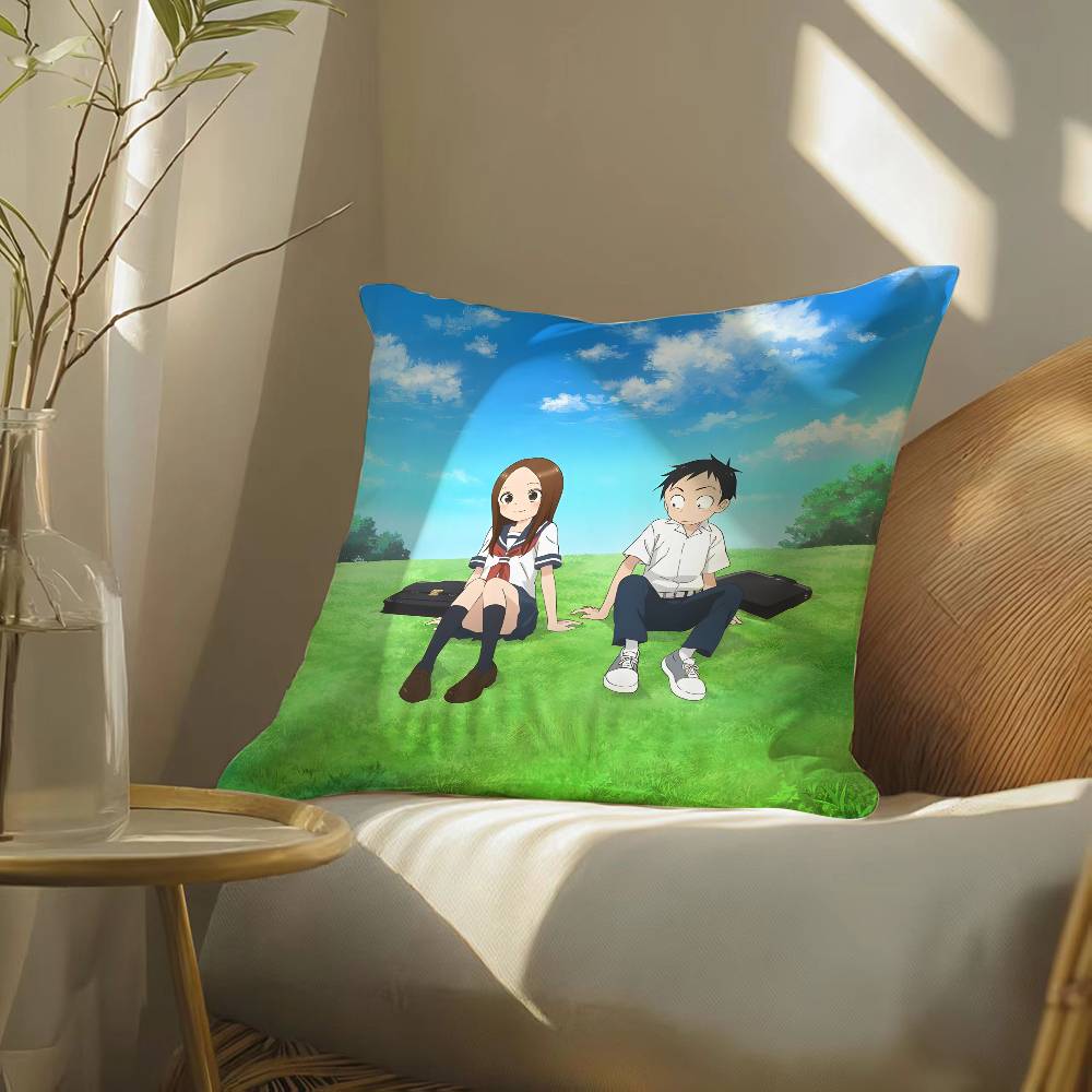 Anime Cartoon Takagi-san x Nishikata-N Pillow Case Silky elegant Comfort Sofa Bed Invisible zipper Beach pillowcase
