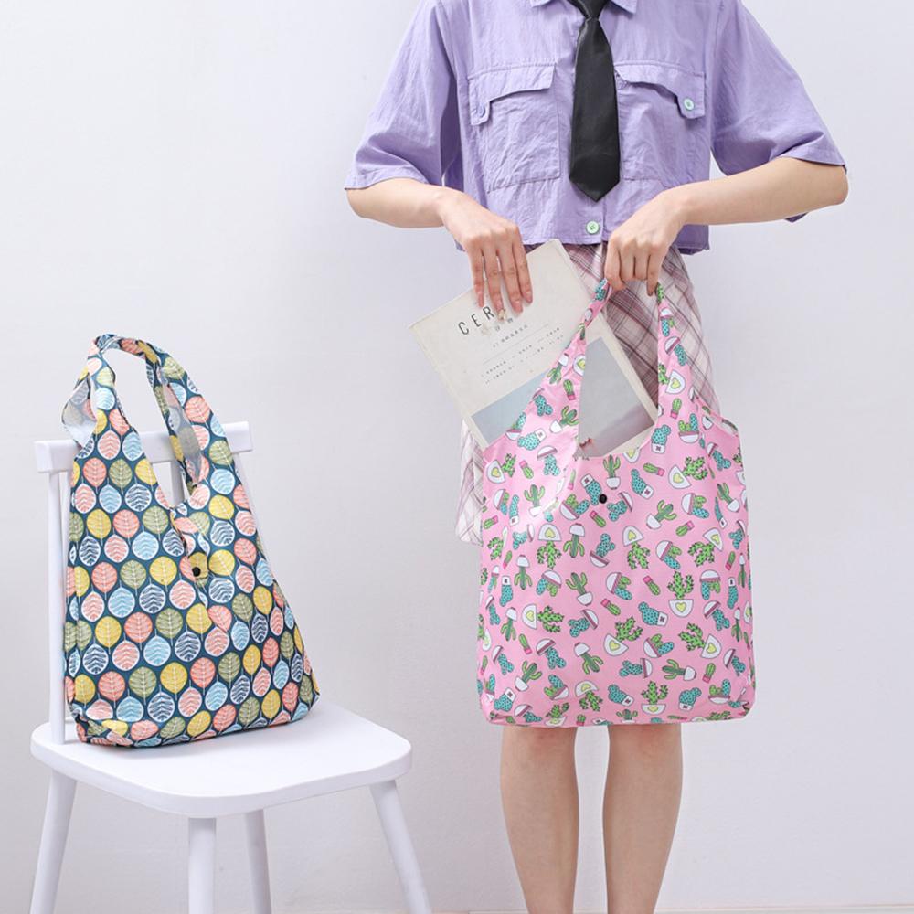 Fashion Printing Foldable Eco-friendly Shopping Bag Tote Folding Pouch Handbags Convenient Large-capacity For Travel Grocery Bag