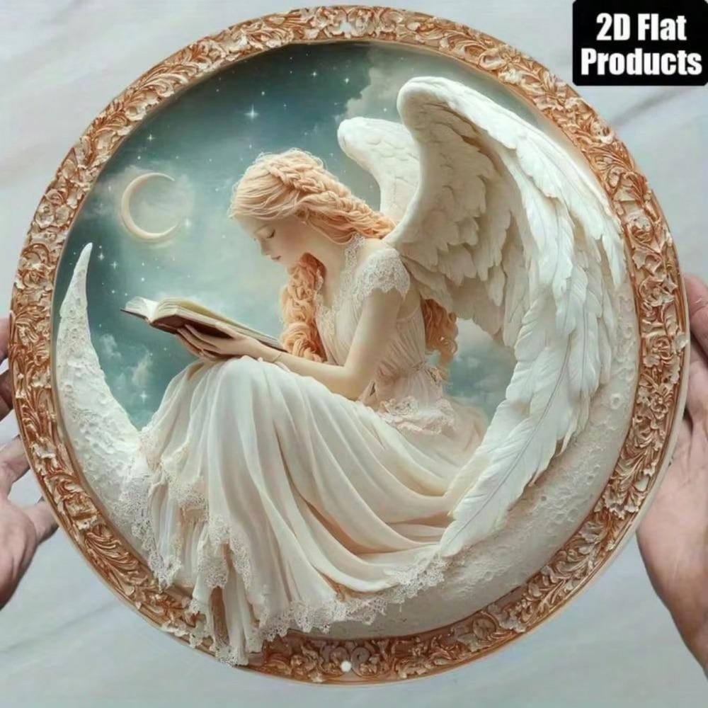 Vintage Starlight Angel Moon Metal Wall Art 8x8 Inch Round Farmhouse Living Room Decor