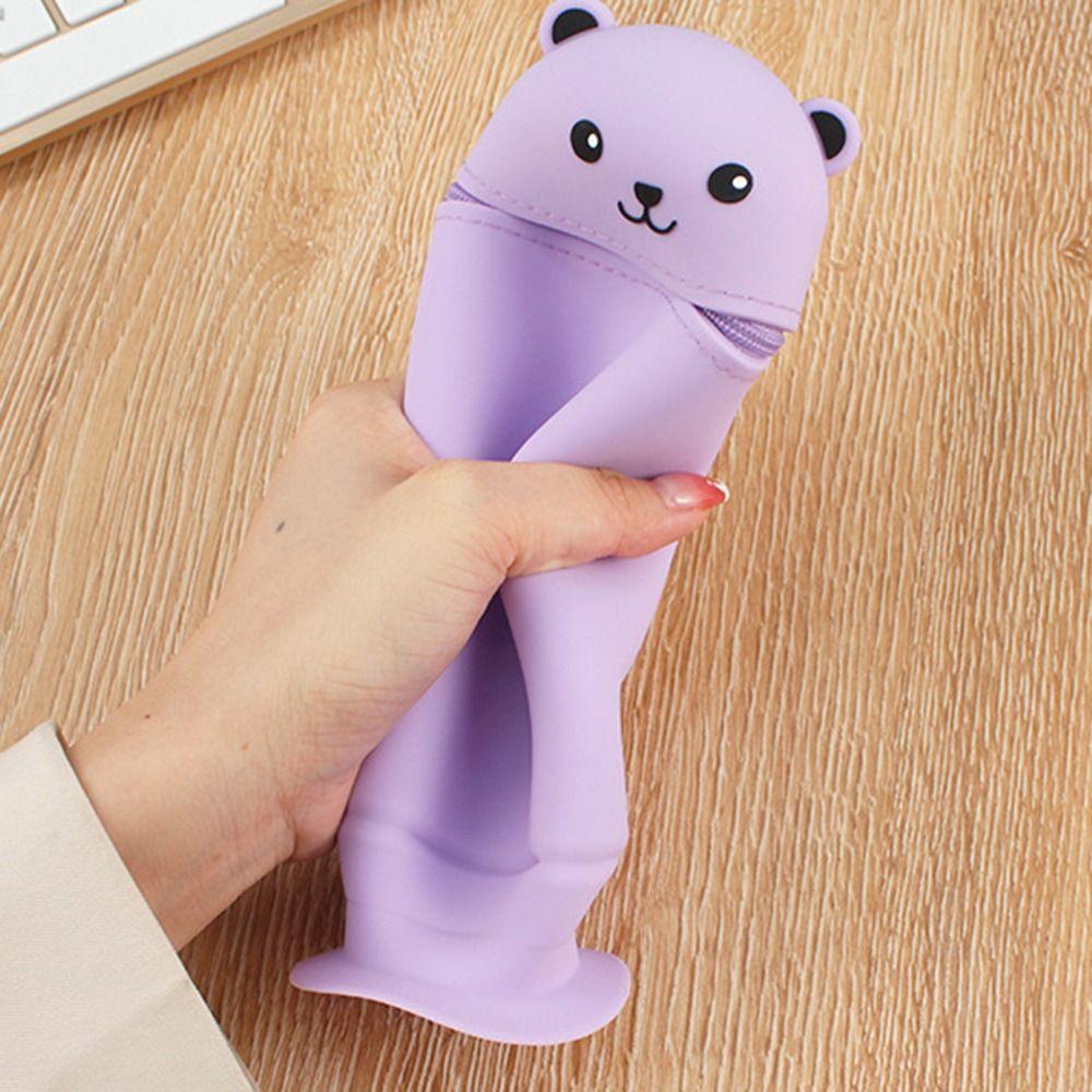 Silicone Pencil Pouch Soft Stationery Box INS Cartoon Bear Pencil Case  Children Gifts