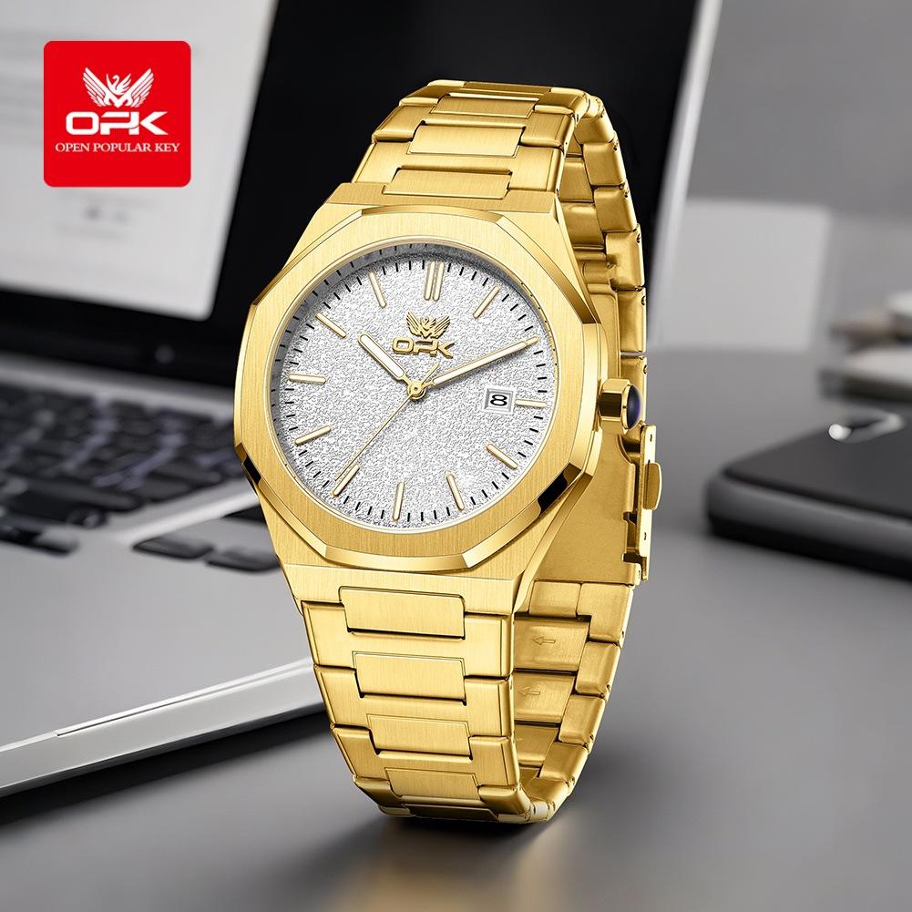 OPK Watch Octagonal Steel Belt Men's Watch Single Calendar Luminous Quartz Watch