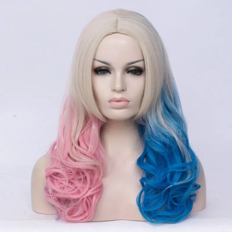 Women Cosplay Multicolor Stitching Gradient Wig Long Wig Curved Big Wave Black White Blue Pink Color Wigs