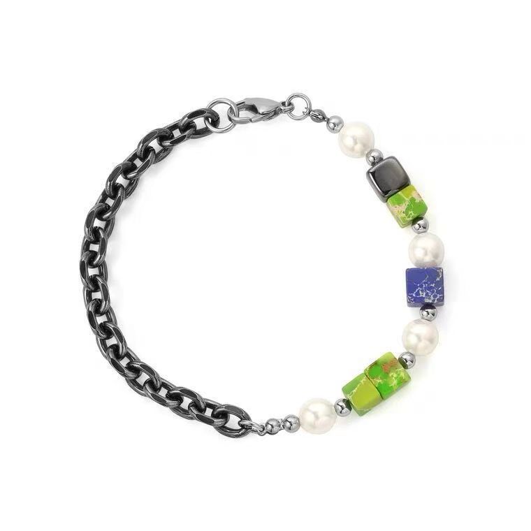 

New Guochao retro colored stone square cat s eye black gallstone bracelet men s tide women s light luxury high-end jewelry accessories
