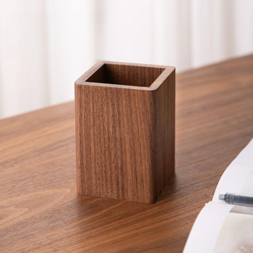 Simple Hickory Wood Pen Holder Desktop Storage Makeup Brush Organizer  Office/School Supplies