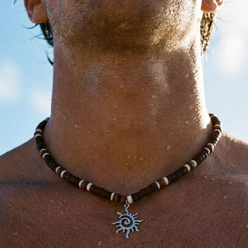 Bohemian Coconut Shell Wooden Beaded Necklace For Women Men Vintage Tribal Sun Pendant Choker Beach Party Holiday Charm Jewelry