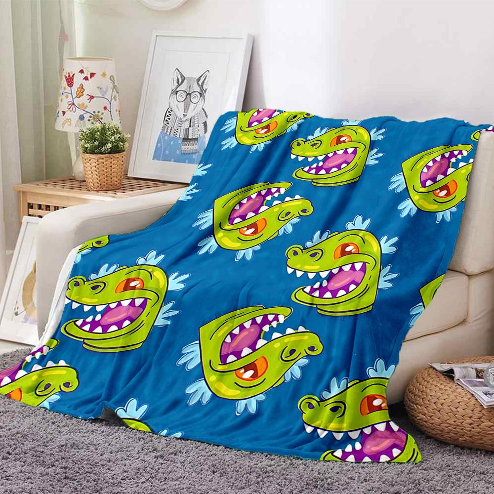 1pc Dino Rugrats Flannel Throw Blanket HD Printed Lightweight Soft Warm All Season Blanket for Sofa, Bed, Travel, Camping Machine Washable