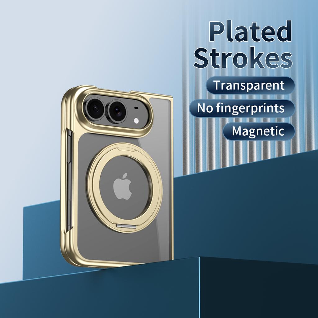360 Degree Rotating Electroplated Transparent for Magsafe Magnetic Bracket Phone Case, for IPhone Ultra Screen Protector Cover