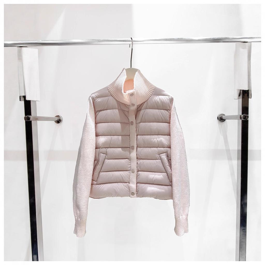 Autumn and winter new knitted stand-up collar splicing white duck down ribs down jacket women's short warm and light jacket