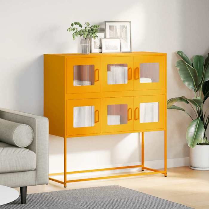 VidaXL Buffet jaune moutarde 100,5x39x107 cm acier laminé à froid 853425