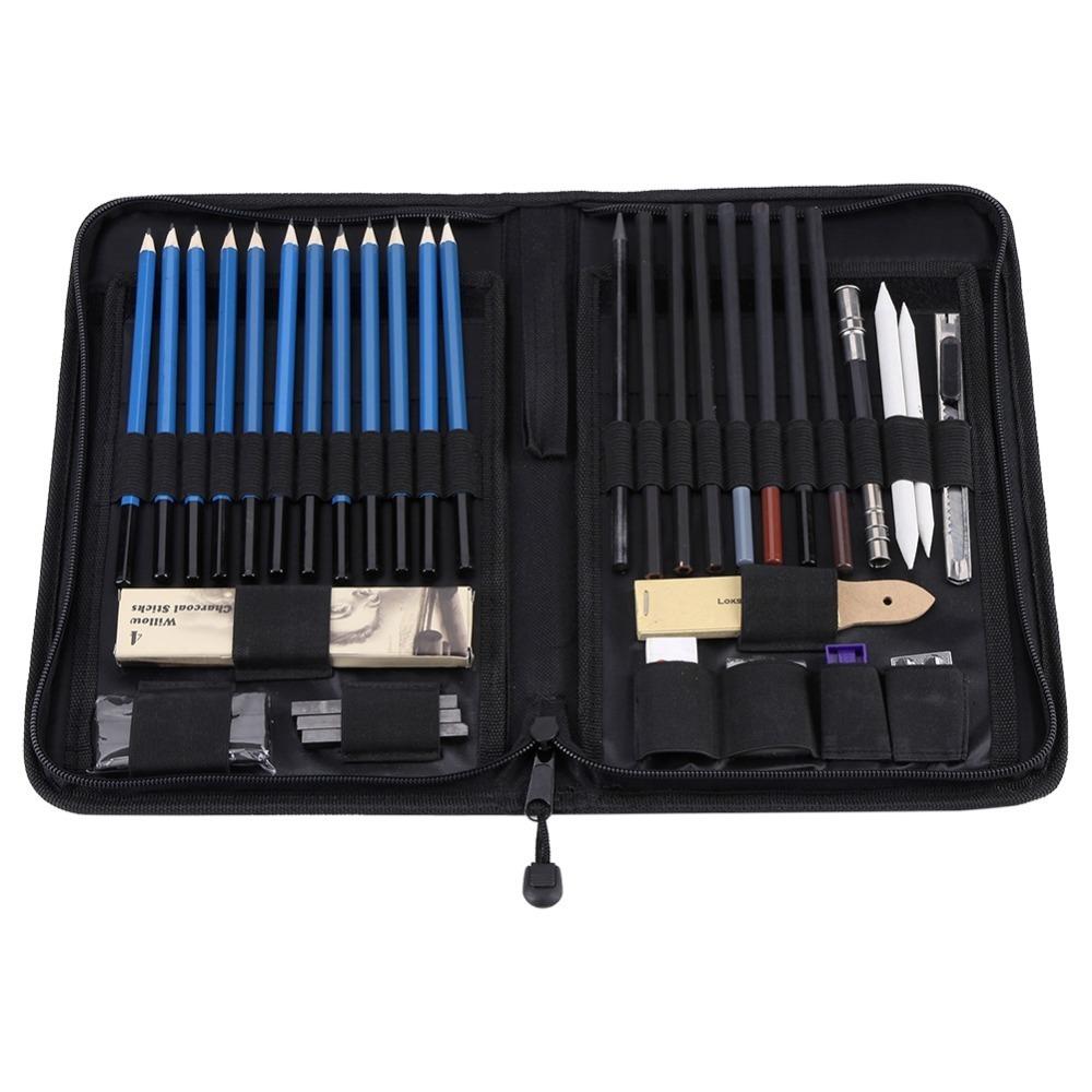 40PCS Smooth Writing Sketch Pencils Set Portable Art Painting Tools Sketch Drawing Kit Shading Work Pencils Set