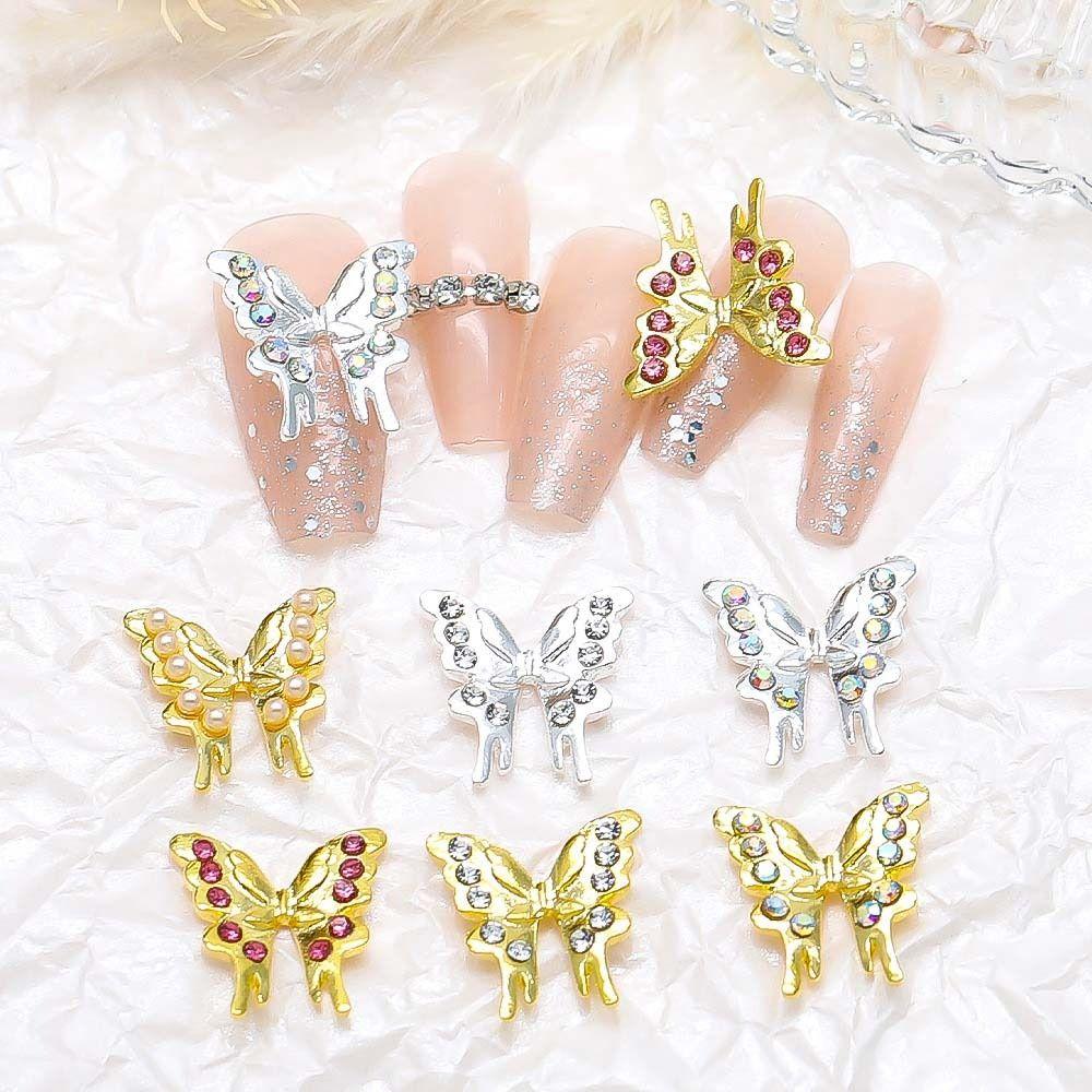 

3Pcs/set Gold Silver Color Butterfly Nail Decorations Butterfly Nail Rhinestones Lady