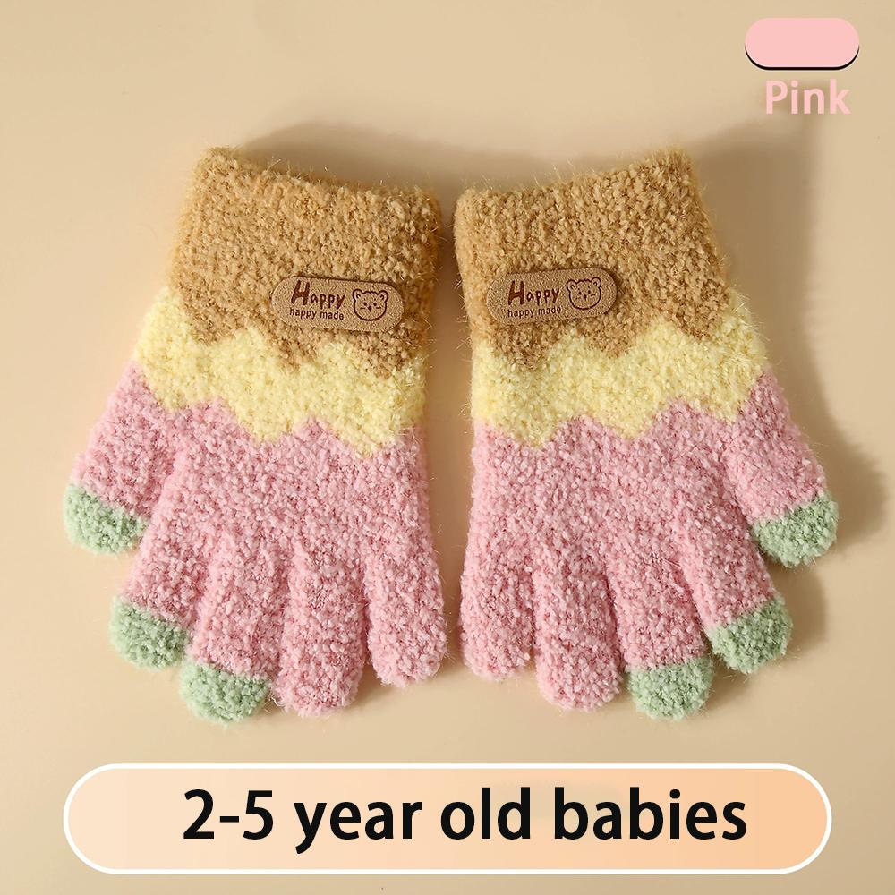 2-5 Year Old Winter Knitted Plush Cartoon Children s Gloves Cold Resistant Full Finger Gloves Cute Teddy Bear Woolen Warm Gloves