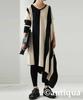 Antiqua Bias Striped Knit Black X Oatmeal Women's Dress, Asymmetrical, PN-00011, 05,