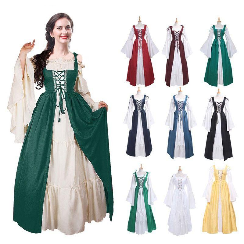 Renaissance Womens Vintage Medieval Long Dress Halloween Gothic Costume Gown