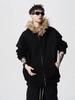 Unisex American Retro Fur Collar Hooded Cardigan