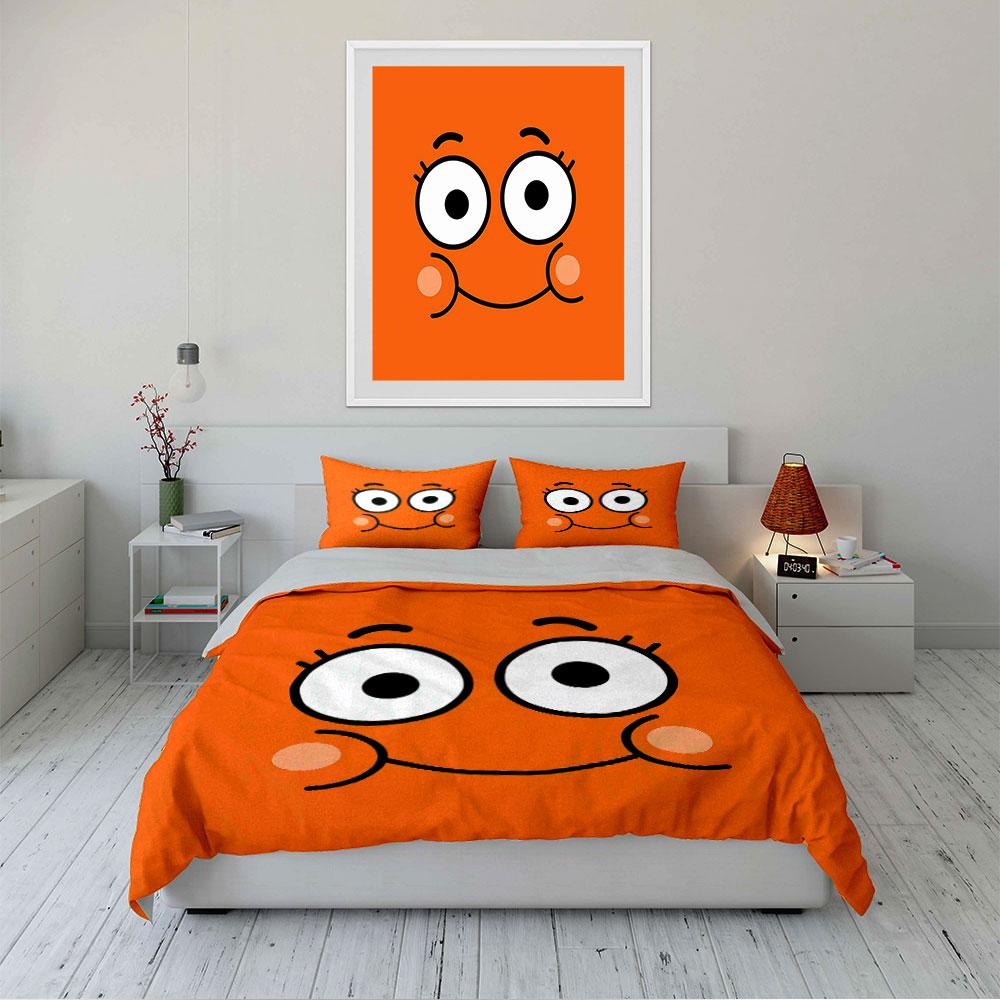Lachendes Gesicht Cartoon Design Bettwäsche Bettbezug Set Bettbezug Kissenbezüge (1*Bettbezug 2*Kissenbezüge, ohne Bettdecke)