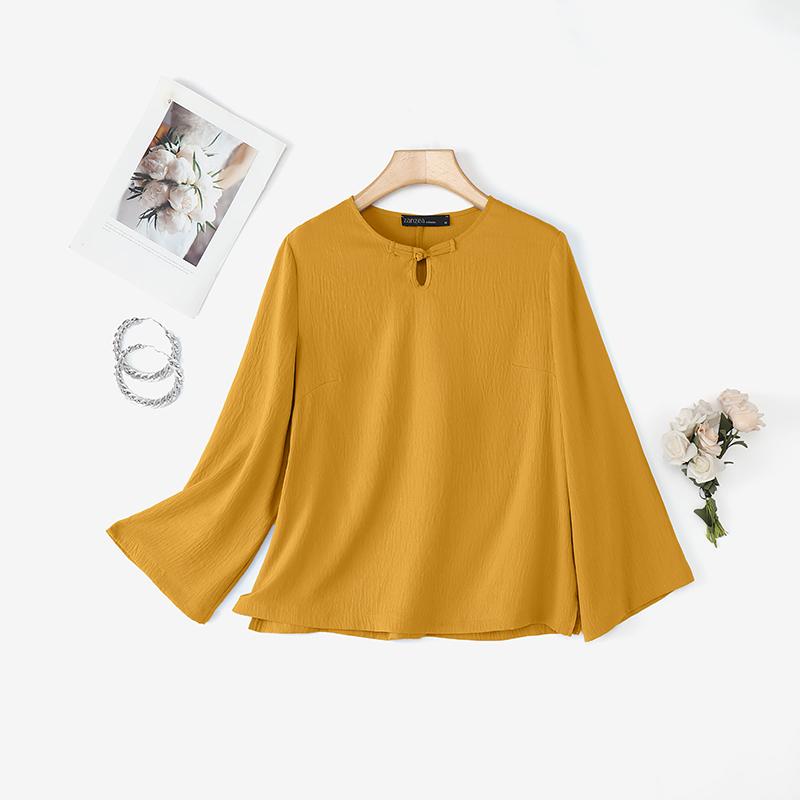 

ZANZEA Женская повседневная однотонная свободная блузка с круглым вырезом и рукавом 3/4 5XL жёлтый