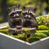 Charming Raccoon Pair acrylic pile for flower pots and landscape. Bohemian-style outdoor art.