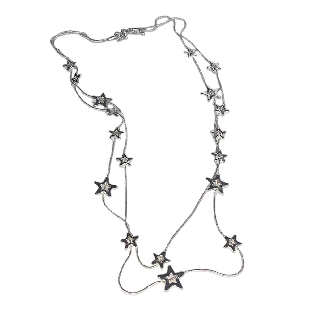 Pentagram Star Long Chain Simple Necklace Metal Five-pointed Sweater Steel Chain Jewelry for Women Girls
