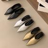 Pointed retro bag head slippers women's wear 2025 spring and summer silver lazy muller shoes low heel soft leather half drag thin