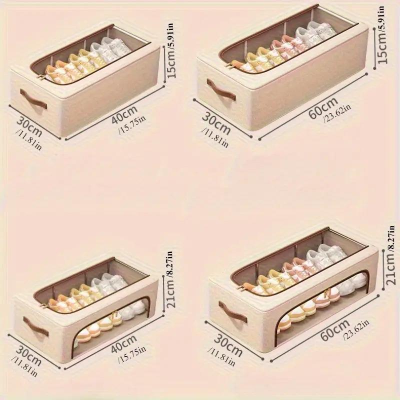 High quality4-Season Foldable Shoe Cabinet with Double Window Doors - Dustproof Stackable Under-Bed Organizer, Space-Saving Closet Storage with Beige