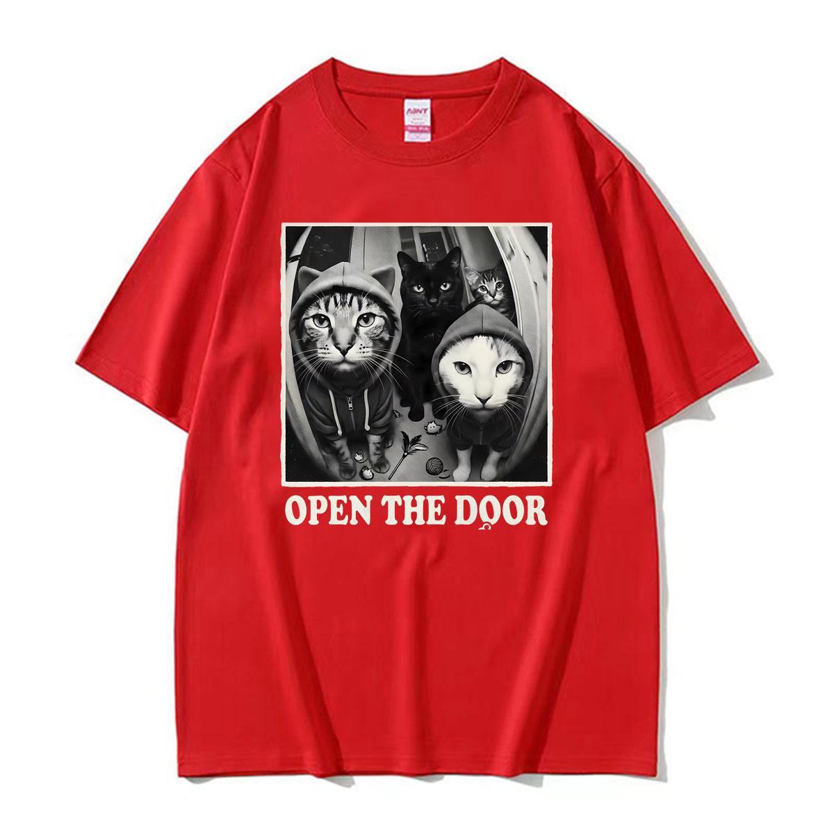 Funny Cat Gang Open The Door Meme Graphic T-shirts Unisex Women Vintage Fashion Summer Cotton T Shirt High Quality Classic T Shirts 4XL
